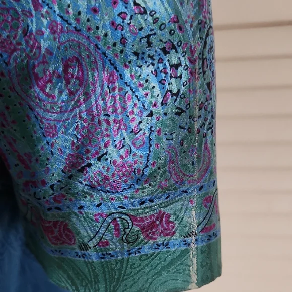 Vintage Blue Silk And Linen Suit Set Floral Paisley Pattern With Sparkly Buttons - Picture 6 of 15
